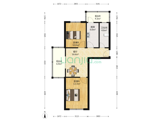 秀园里 2室1厅1卫 74平方