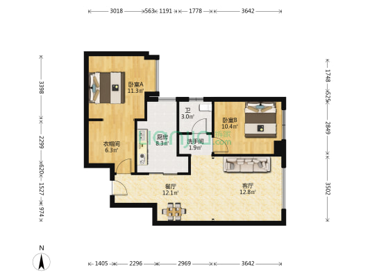 琪达新巢 2室2厅2卫 80平方