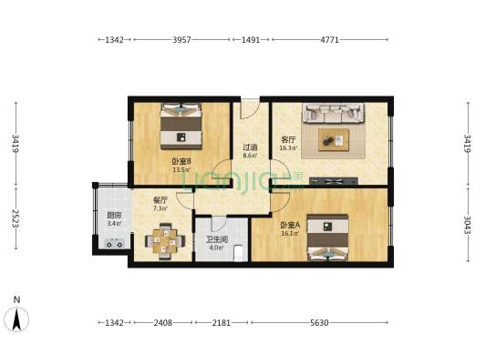 省电力干休所 2室2厅1卫 77平方