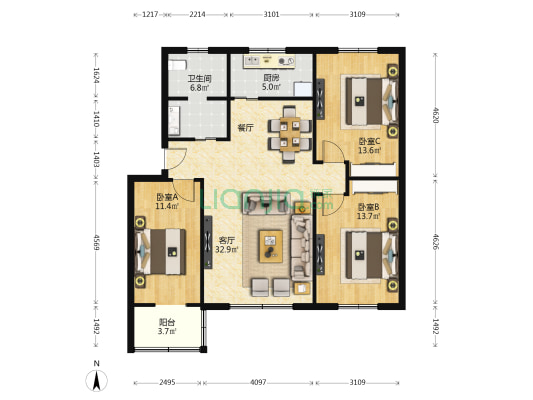 中石化西南测井队家属院 3室1厅1卫 103平方