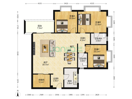 西部电子社区 3室1厅2卫 136平方