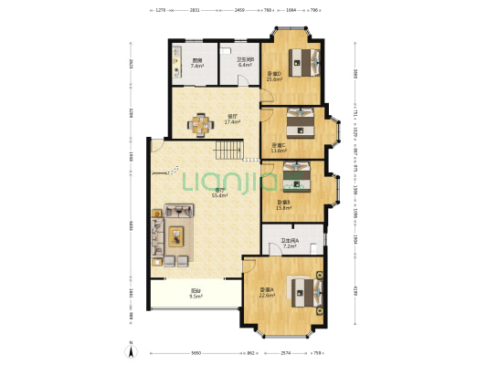 百合东园 4室2厅2卫 192平方