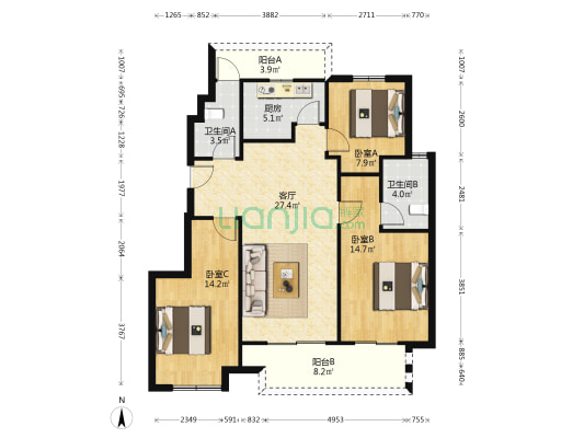 中昂·璟院 3室1厅2卫 105平方