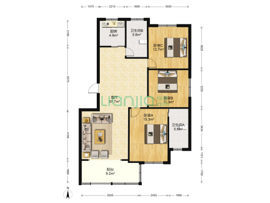 剡城路 3室1厅2卫 123平方
