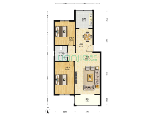 鸿正绿色家园 2室2厅1卫 106平方