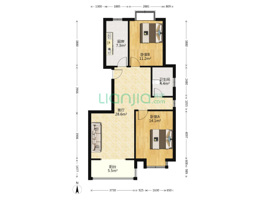 华西格林春天 2室1厅1卫 98平方