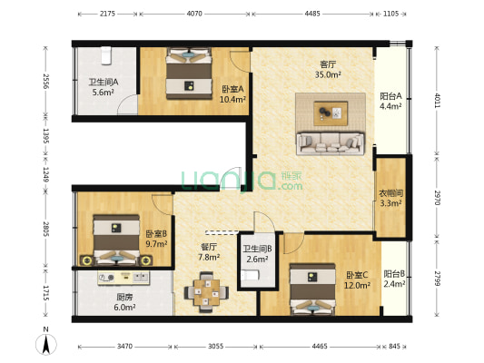 西北二路 3室2厅2卫 120平方