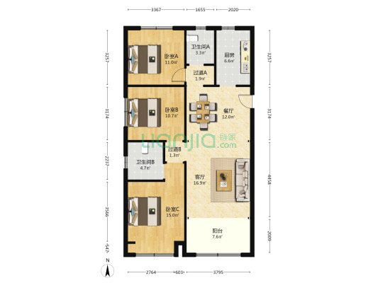 开元盛世信园一期 3室2厅2卫 122平方