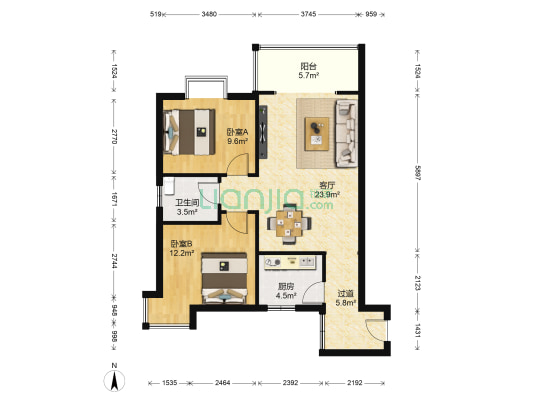 双子座公寓 2室1厅1卫 86平方