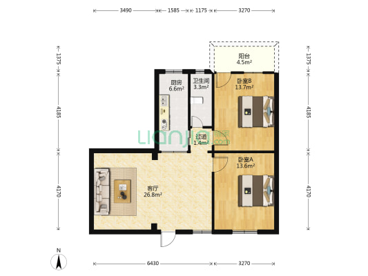 新园新村A座 2室1厅1卫 84平方