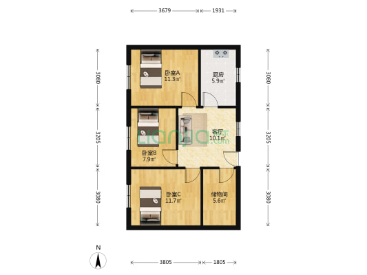 灵山路3号 3室1厅0卫 67平方