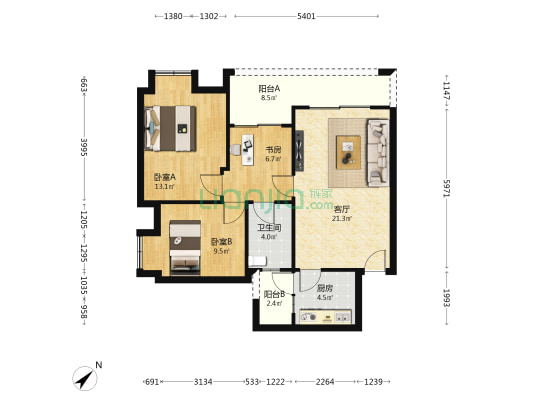 三特凤鸣朝阳 3室1厅1卫 89平方