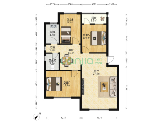 第一砖厂宿舍 3室2厅1卫 95平方