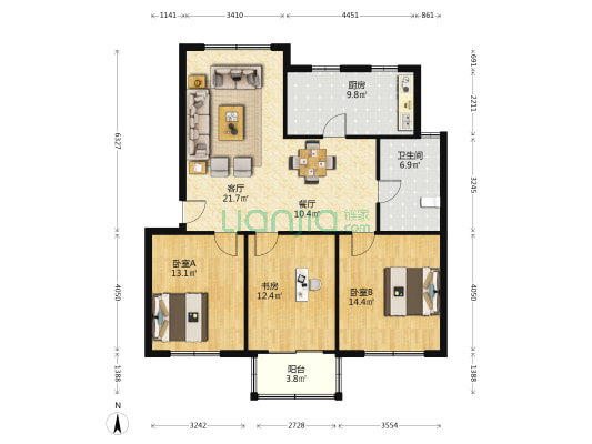 巍星路小区 3室2厅1卫 113平方
