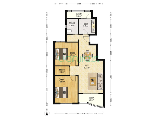 万里真欣园 2室1厅1卫 100平方