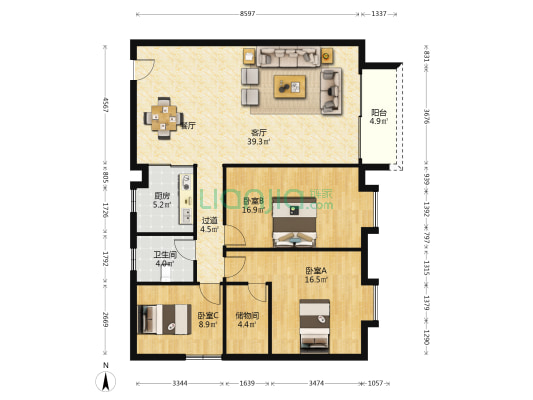 广澳大厦 3室1厅1卫 138平方