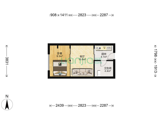 丽晶公寓 1室1厅1卫 43平方