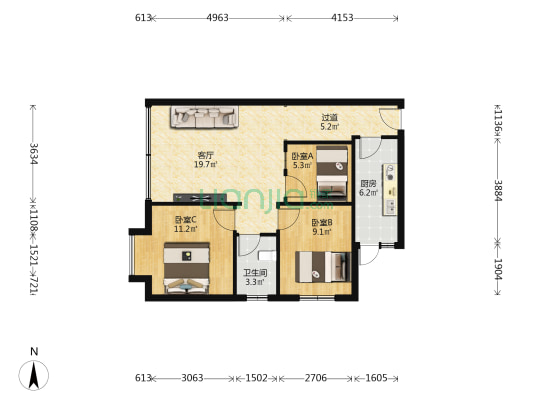 吉豪苑 3室1厅1卫 69平方