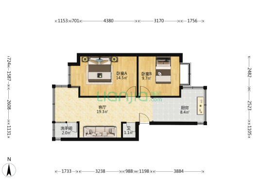 云南建投第二水利水电建设有限公司大石坝生活区 2室1厅2卫 50平方