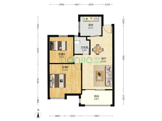 高科锦园 2室1厅1卫 82平方