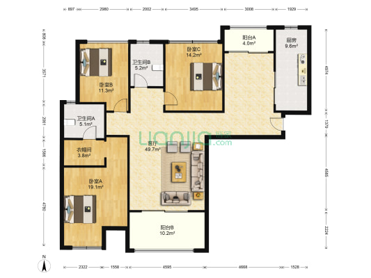 世茂首府 3室1厅2卫 143平方