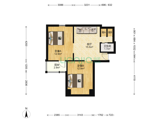 桂花岗 2室1厅1卫 58平方