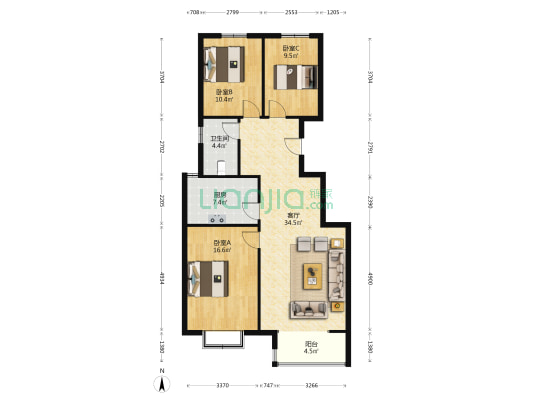龙华城 3室1厅1卫 113平方