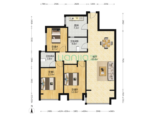 橡树华庭 3室1厅2卫 112平方