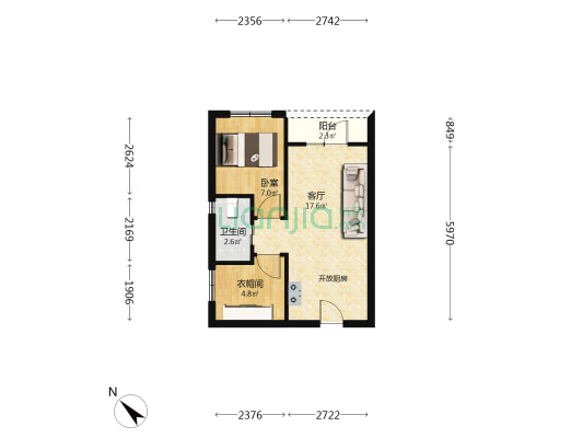 世茂广场 1室1厅1卫 57平方