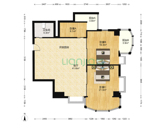 聚龙阁 3室1厅1卫 117平方