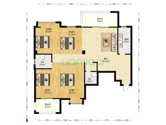 迎霞新城东区 4室1厅2卫 138平方