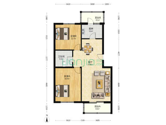 古城小街5号院 2室1厅1卫 96平方