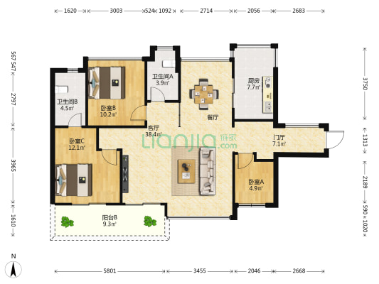 逸骏星园 3室1厅2卫 106平方