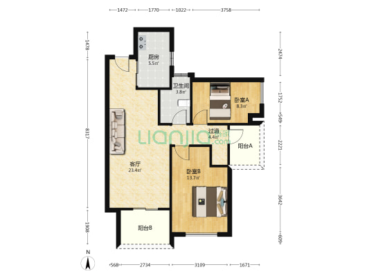 雅居乐龙湖常乐府 2室1厅1卫 85平方