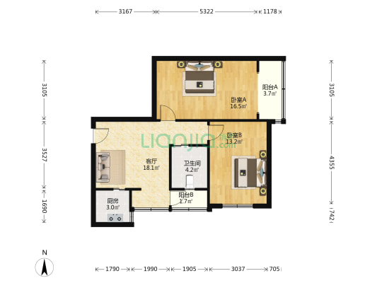 申通公寓 2室1厅1卫 86平方
