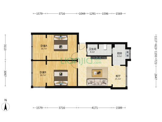 双华南路8号 2室1厅1卫 70平方