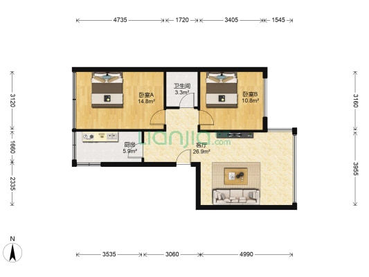 和平路137号院 2室1厅1卫 66平方
