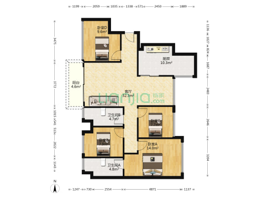 风临花语岸 4室1厅2卫 95平方
