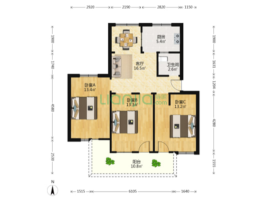 省科学院 3室1厅1卫 87平方