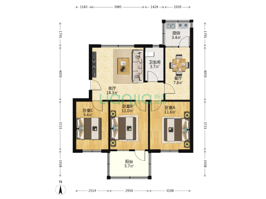 南西六路19号院 3室2厅1卫 86平方