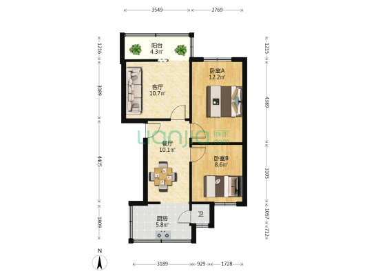 环城北路97号 2室2厅1卫 51平方
