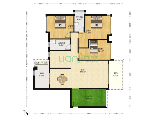 南湖山庄 3室1厅2卫 180平方