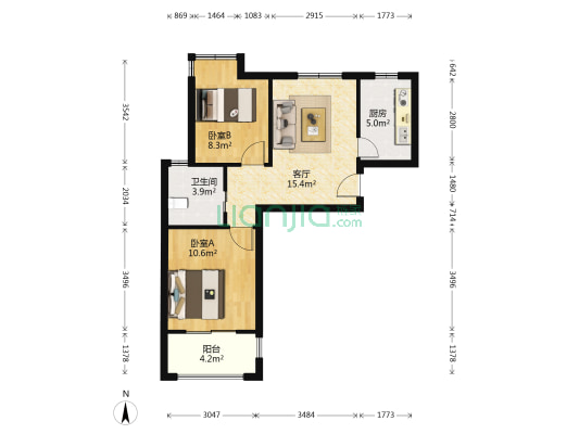 紫华佳苑 2室1厅1卫 67平方