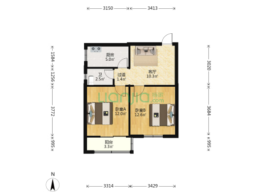 河南卫生干部学院家属院 2室1厅1卫 55平方