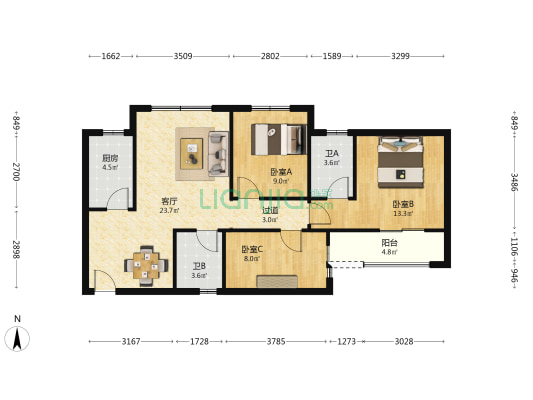 韭菜园嘉苑 3室1厅2卫 102平方