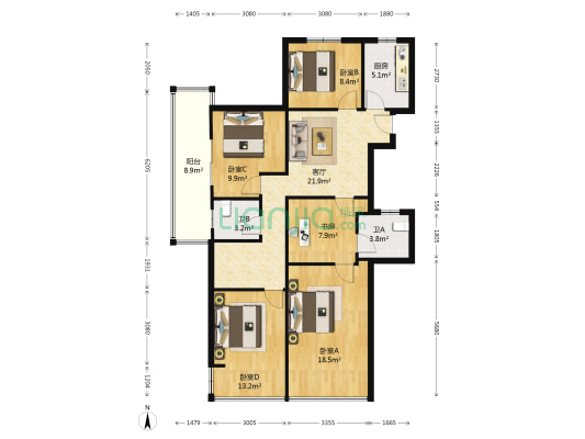 庄湾沁园 5室1厅2卫 125平方
