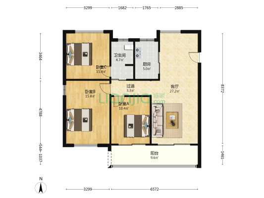 新型家园三期 3室1厅1卫 116平方