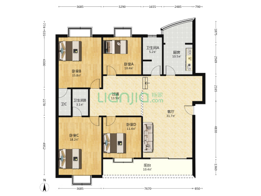 丽锦雅舍 4室1厅3卫 150平方