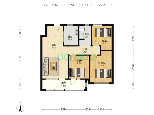 北岸·春阳里 3室1厅1卫 89平方