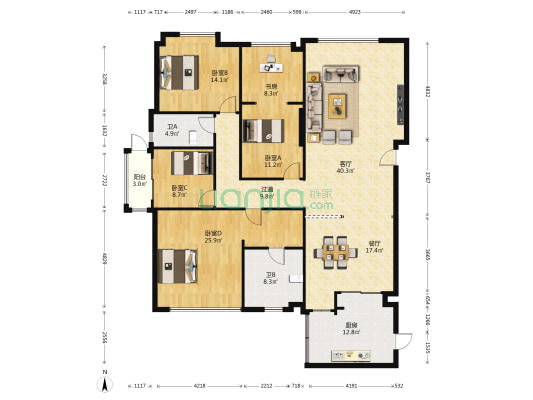 保利壹号公馆 5室2厅2卫 211平方